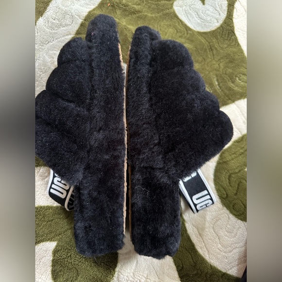 UGG Fluff Yeah Genuine Shearling Platform Slingback Sandal Slide Black Women 8 - Picture 8 of 11